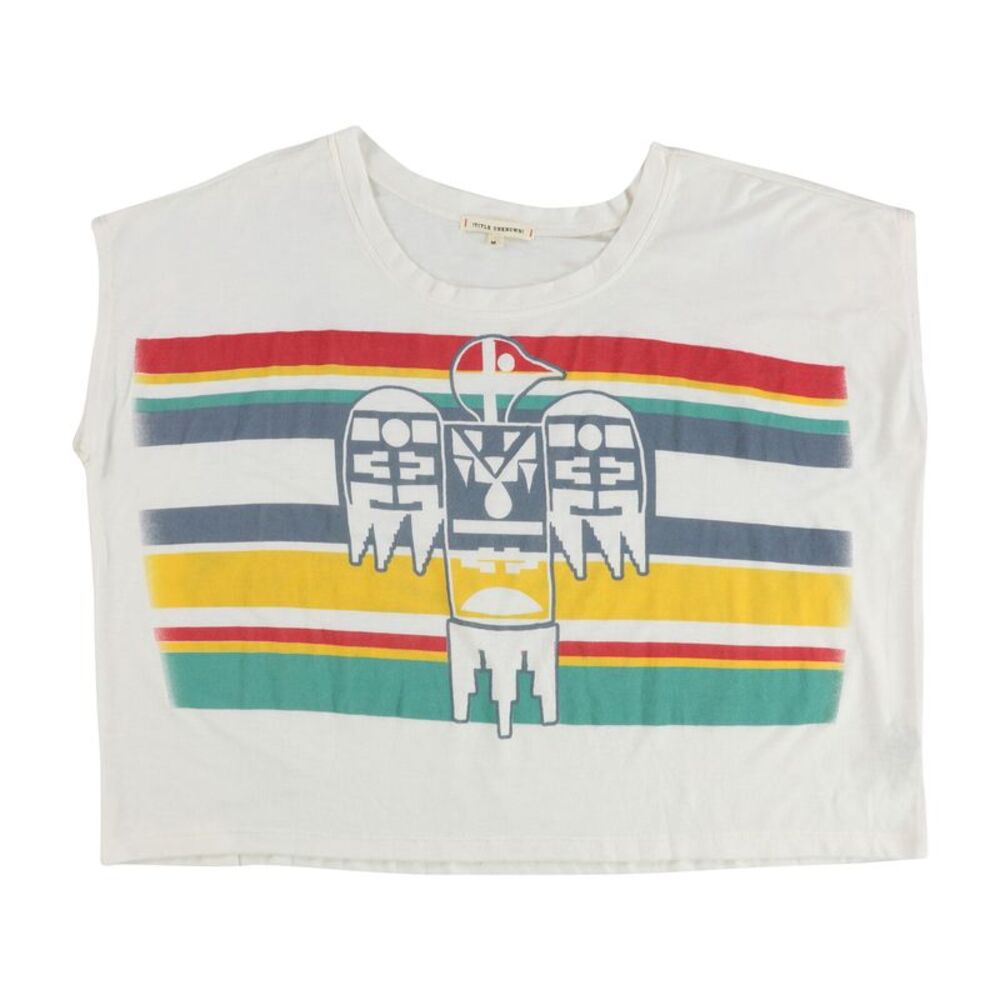 Title Unknown Womens Striped Aztec Bird Graphic T-Shirt, Off-White, M, DM